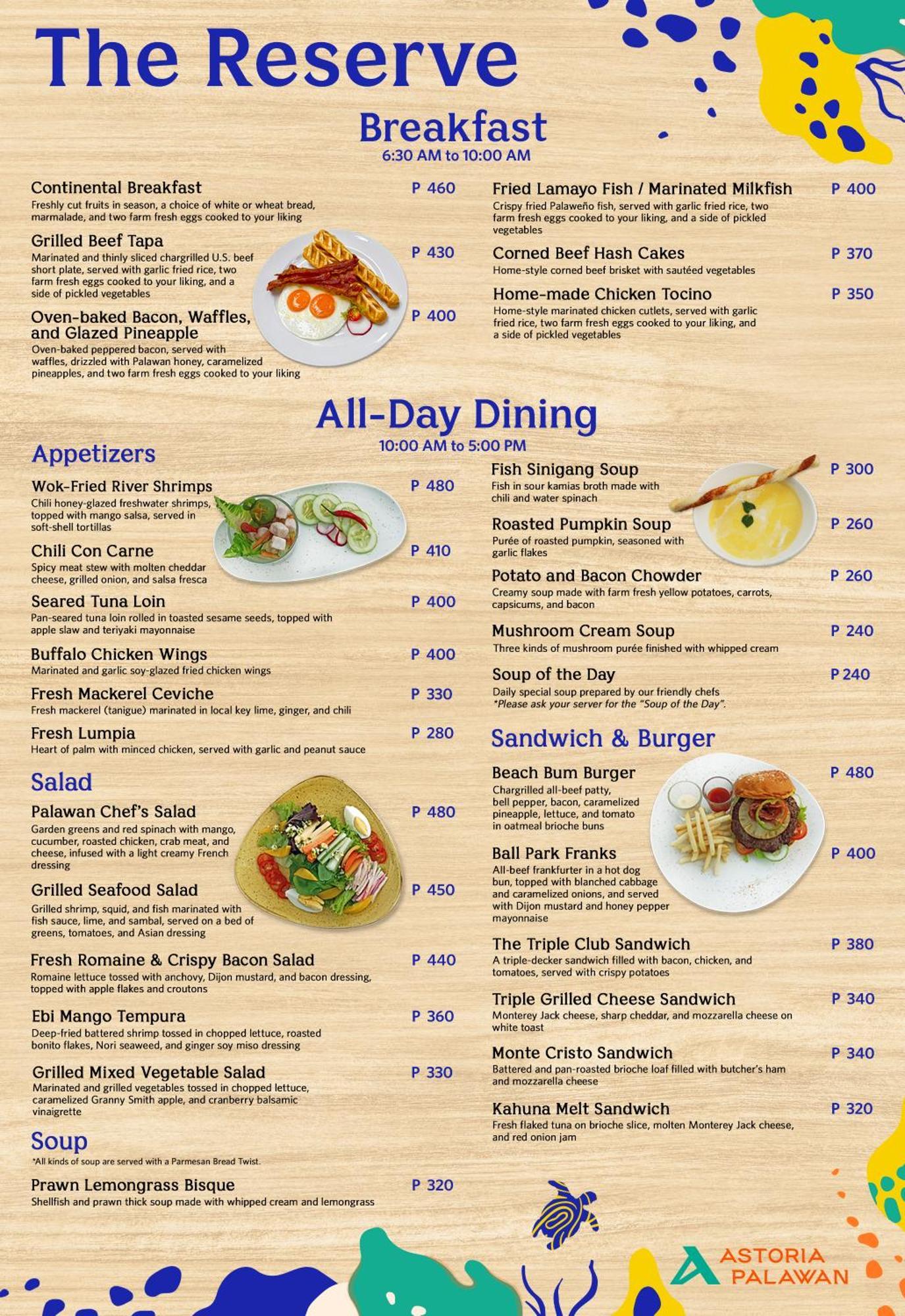 Hotel Astoria Palawan Puerto Princesa Zewnętrze zdjęcie Menu of a restaurant