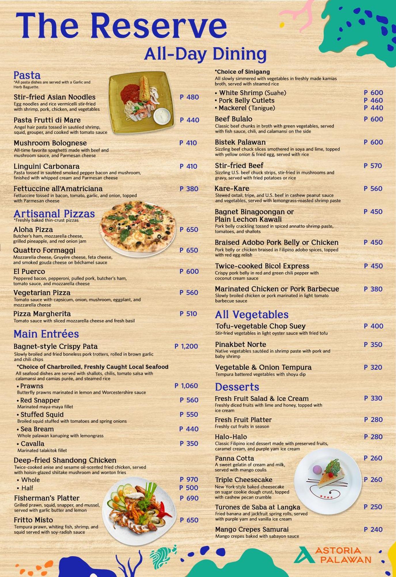 Hotel Astoria Palawan Puerto Princesa Zewnętrze zdjęcie Menu of a restaurant