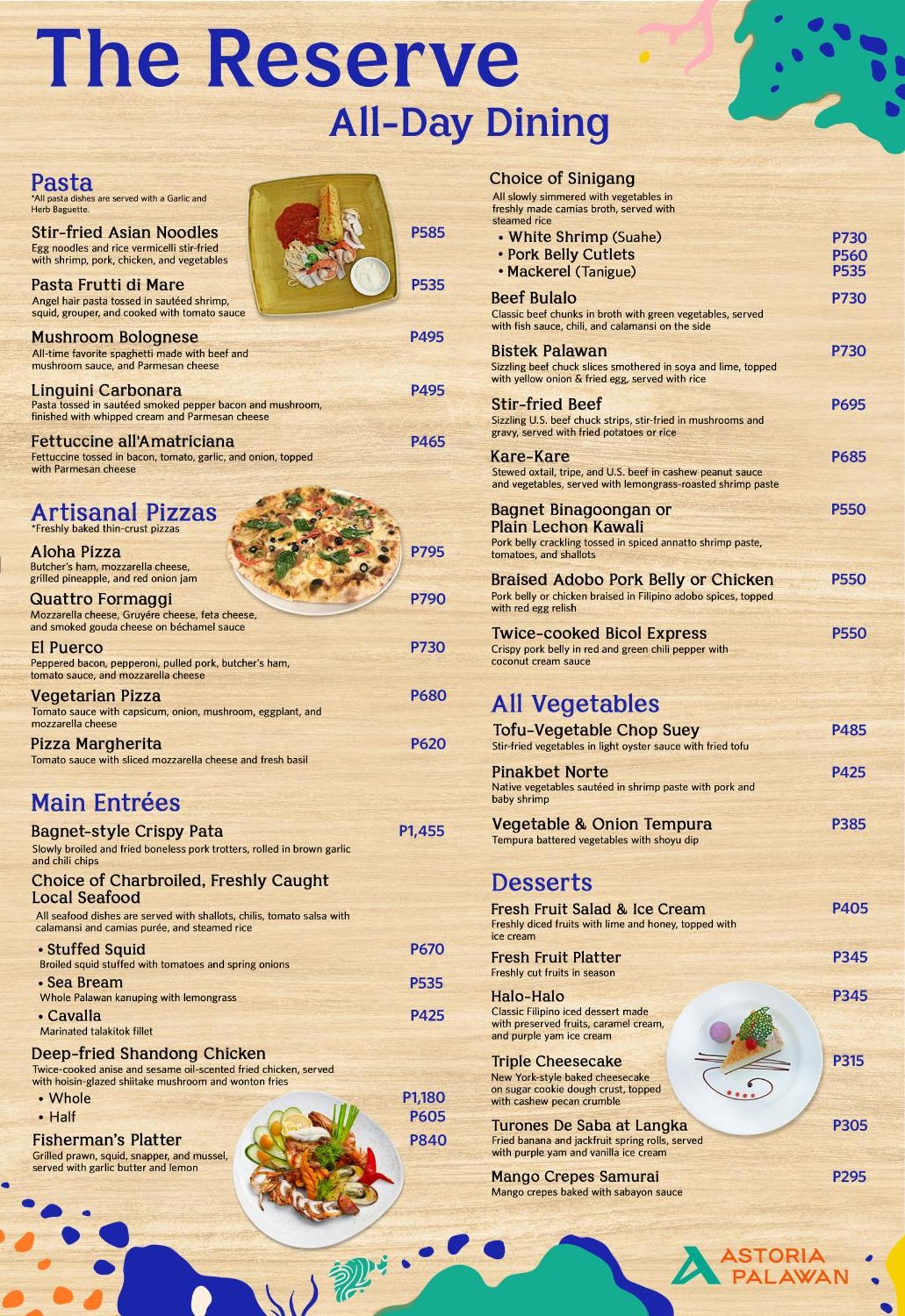 Hotel Astoria Palawan Puerto Princesa Zewnętrze zdjęcie Menu
